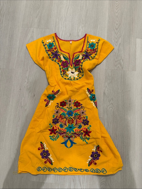 Dresses & Skirts - Embroidered Yellow Floral Mexican Dress